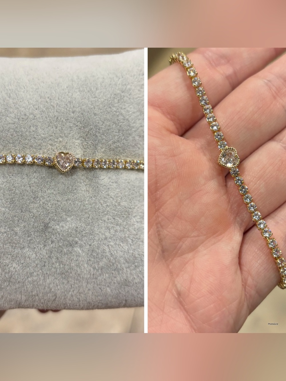Gold Heart Tennis Bracelet with Clear Stones - Women Jewelry